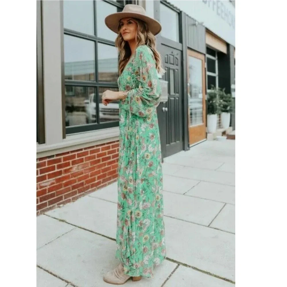 Free People Earthfolk Floral Maxi Dress in Green Combo - Picture 1 of 16
